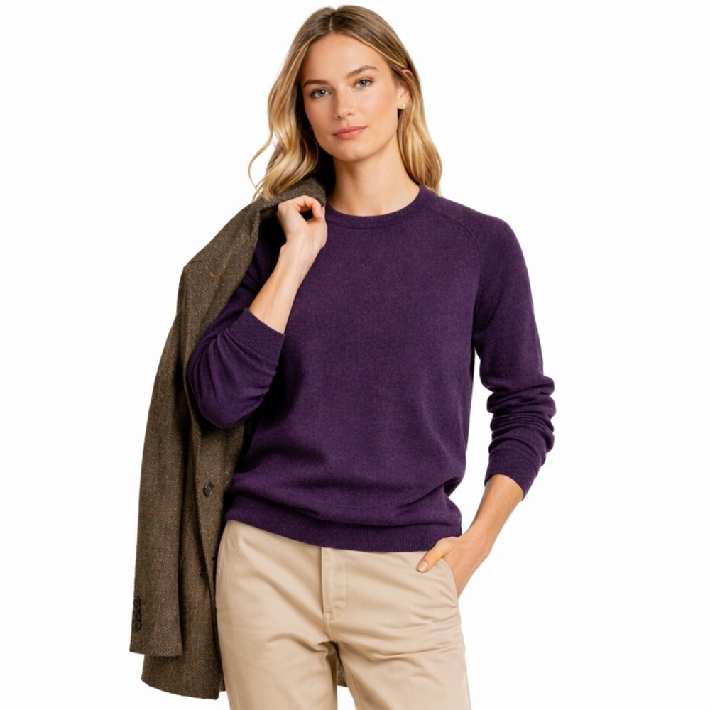 Aubin & Wills 100% Merino Wool Knit Sweater – Purple Crewneck | Size M